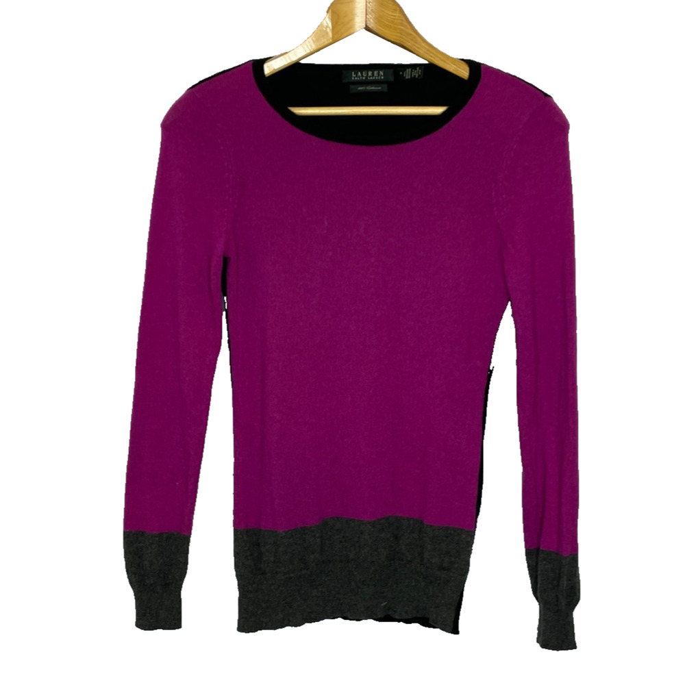 Women's Small Ralph Lauren 100% Cashmere Purple Color Block Sweater